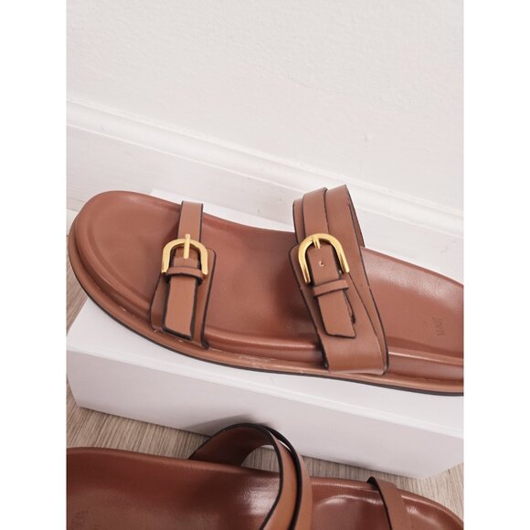 Zara Buckle Slip On Slide Sandals Brown Boho Faux Leather Shoes Womens 41 10 - Picture 5 of 13
